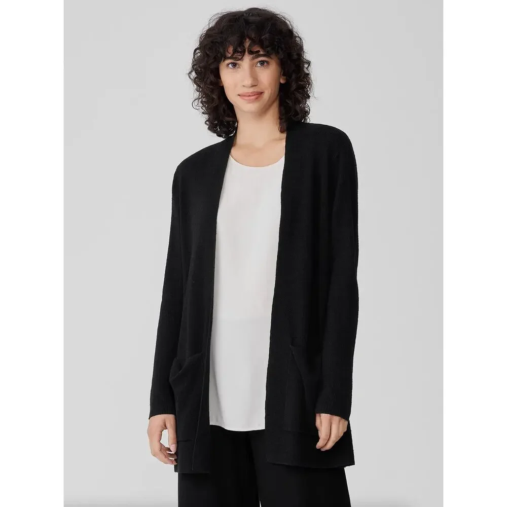 EILEEN FISHER Linen Crepe Stretch Cardigan Black {3B52}